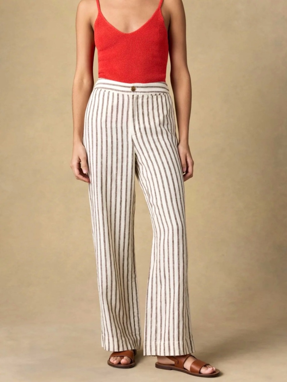Faherty Sun Strider Linen Pants Cocoa Grove Stripe Size Medium EUC Coastal